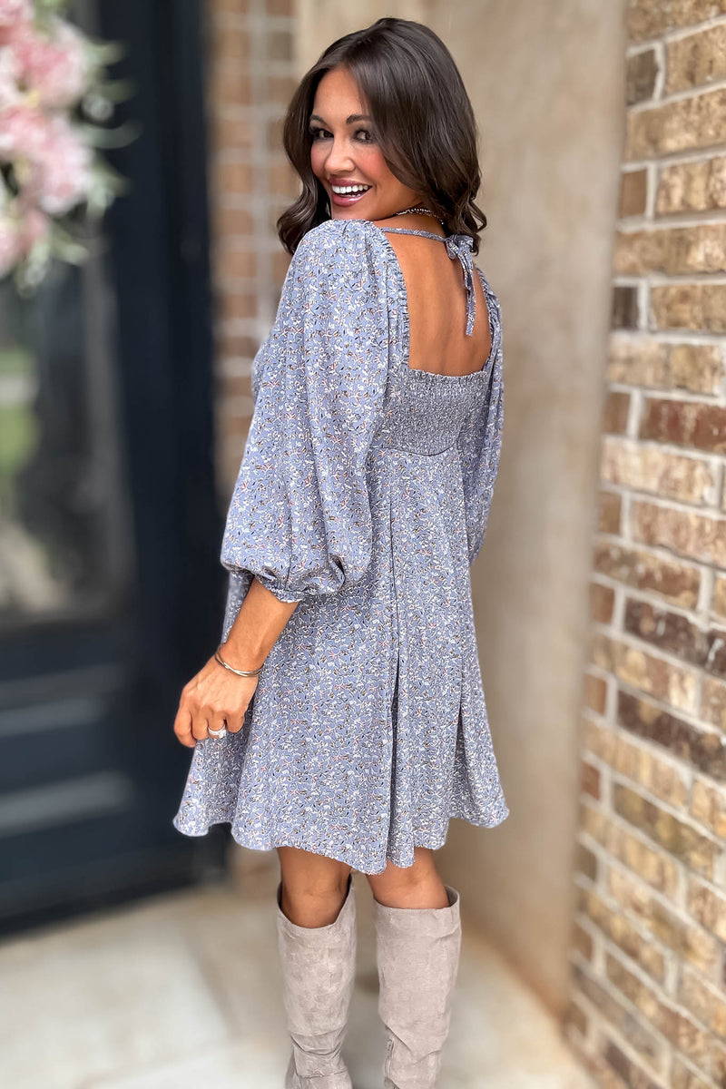 Floral Print Pleated Back Detailed Woven Dress