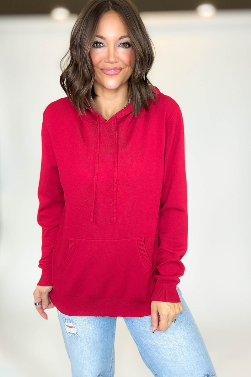 PINK FRIDAY Red Women's Sweater Hoodie With Front Pocket