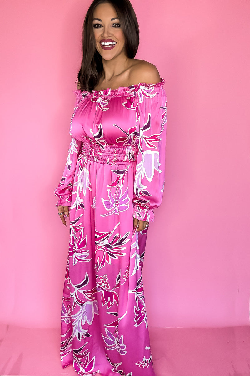Hot Pink Off Shoulder Floral Print Maxi Dress Stella Rae's Hot Pink Off Shoulder Floral Print Maxi Dress Stella Rae's