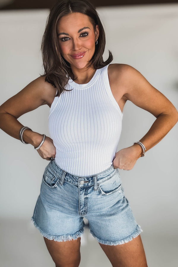 Seamless White Ribbed Tank Top