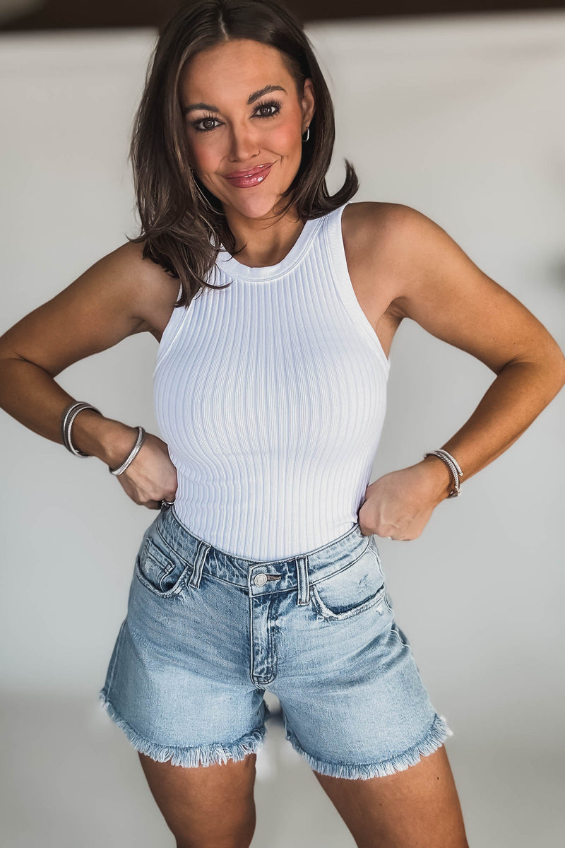Seamless White Ribbed Tank Top