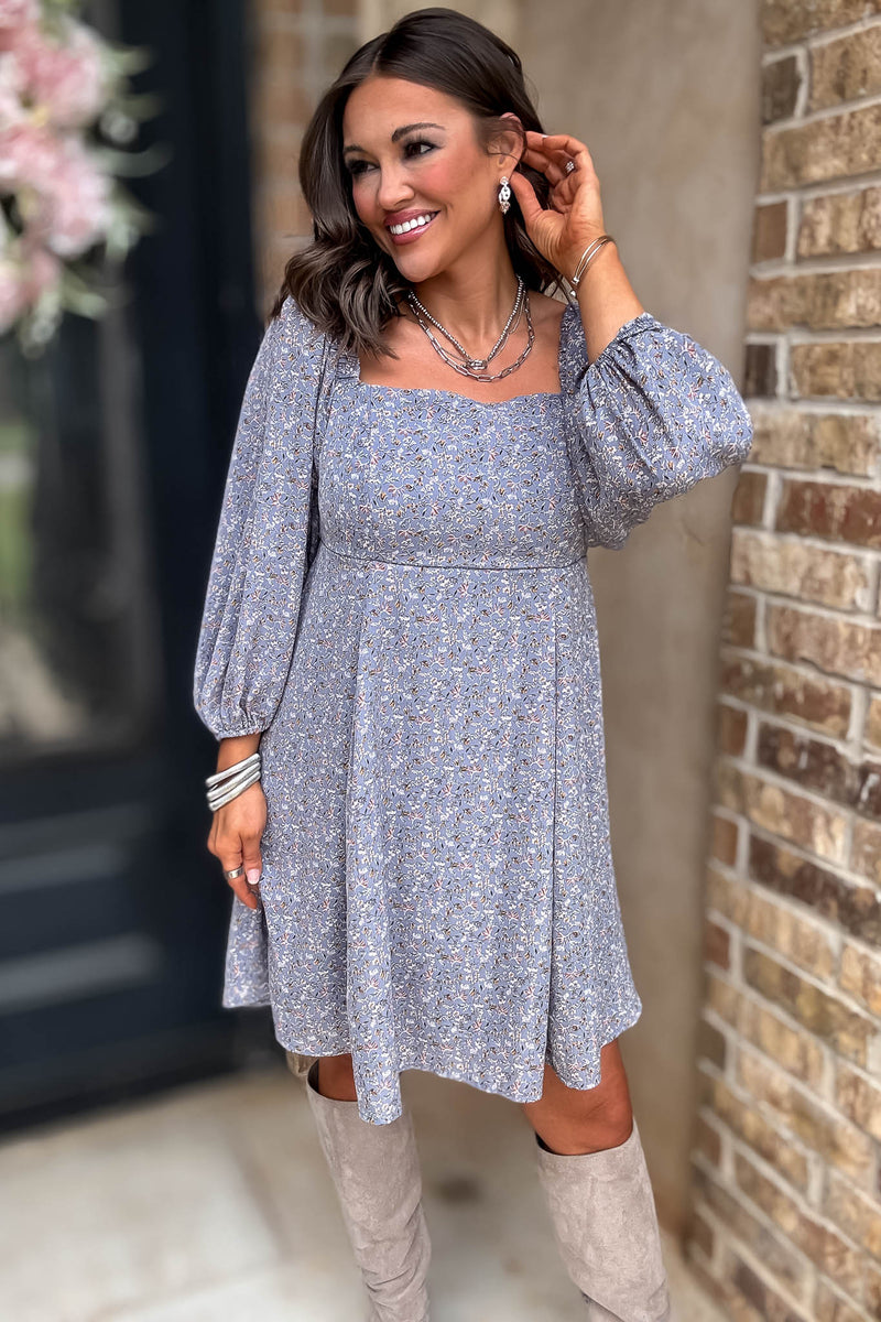 Floral Print Pleated Back Detailed Woven Dress