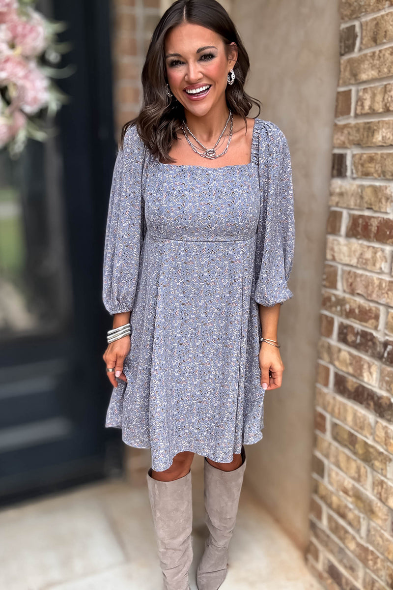 Floral Print Pleated Back Detailed Woven Dress