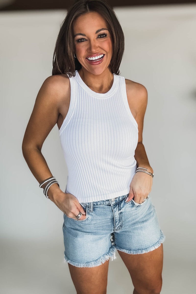 Seamless White Ribbed Tank Top