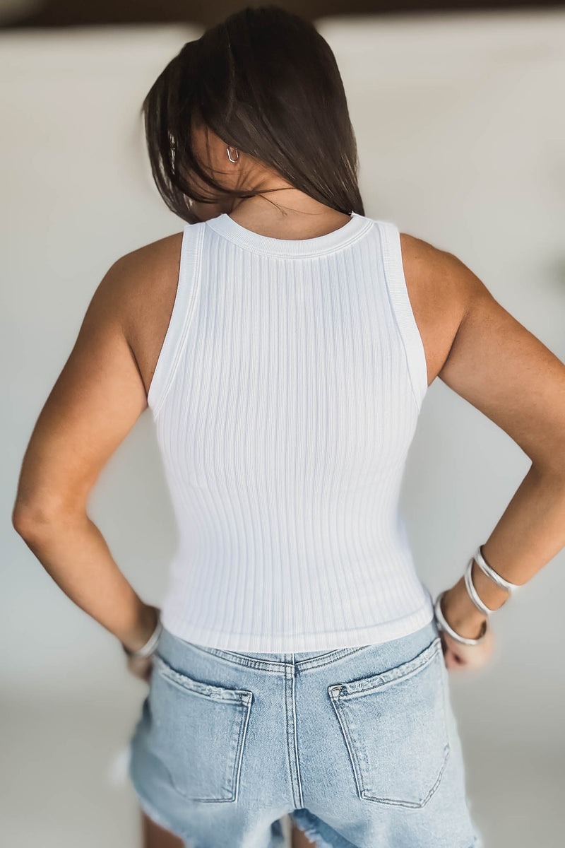 Seamless White Ribbed Tank Top