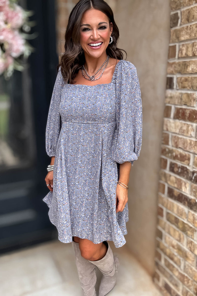 Floral Print Pleated Back Detailed Woven Dress