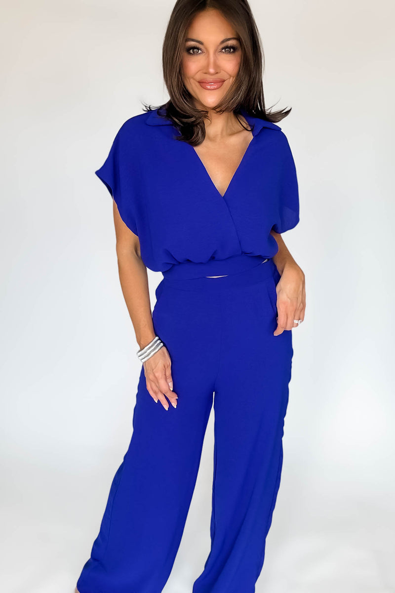 Royal Blue Woven Wide Leg Flowy Pants