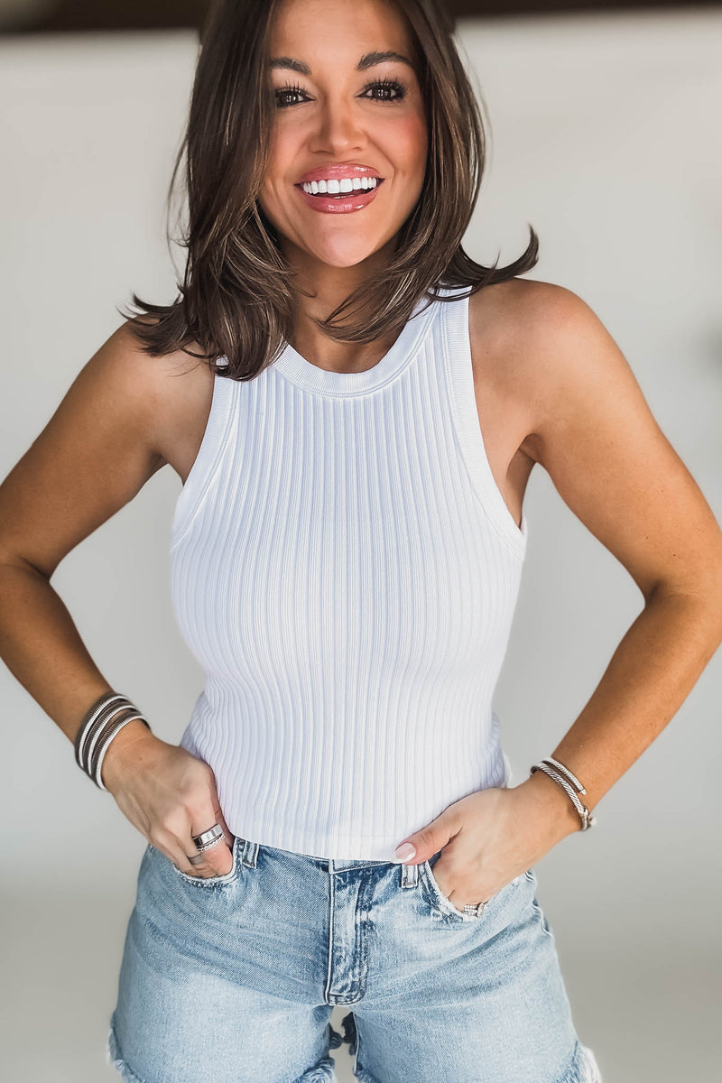 Seamless White Ribbed Tank Top