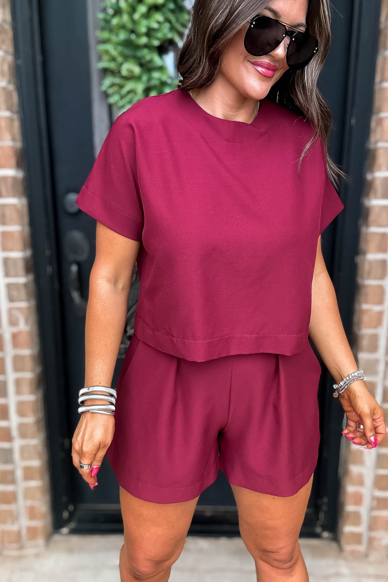 Everyday Radiance Solid Burgundy Short Sleeve Top