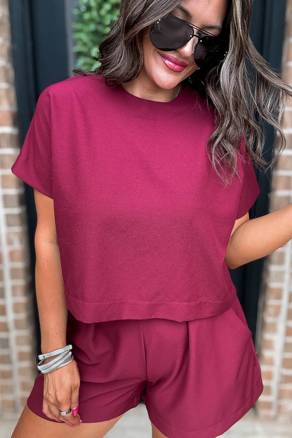 Everyday Radiance Solid Burgundy Short Sleeve Top
