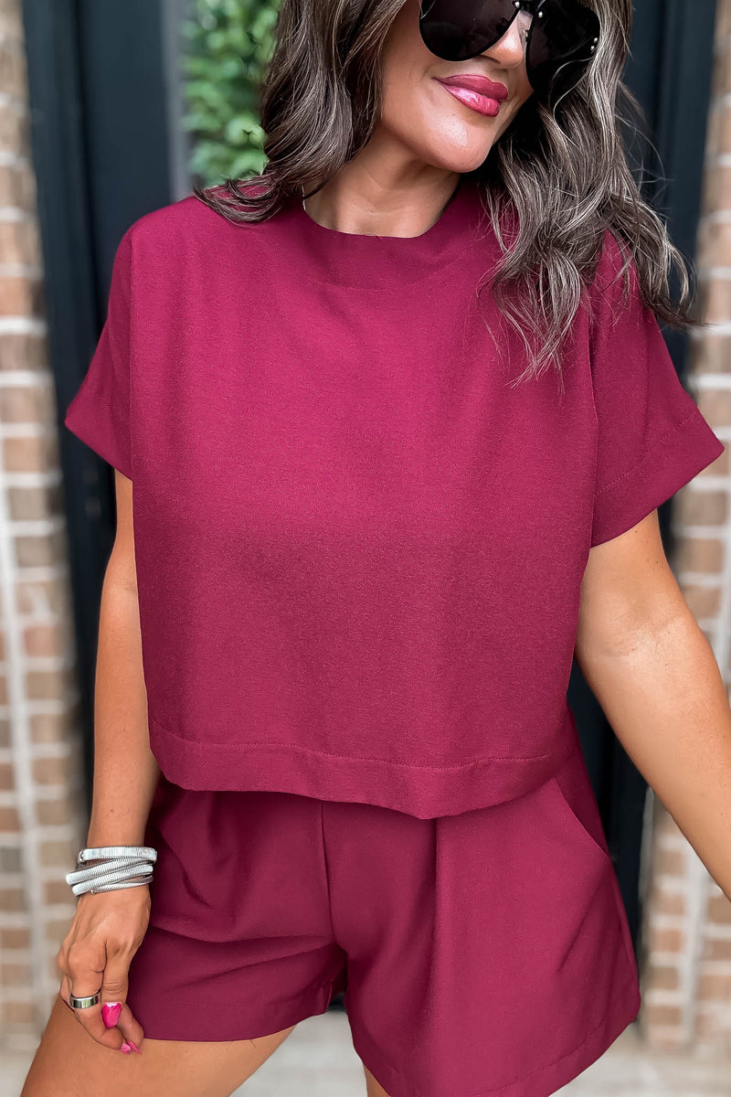 Everyday Radiance Solid Burgundy Short Sleeve Top