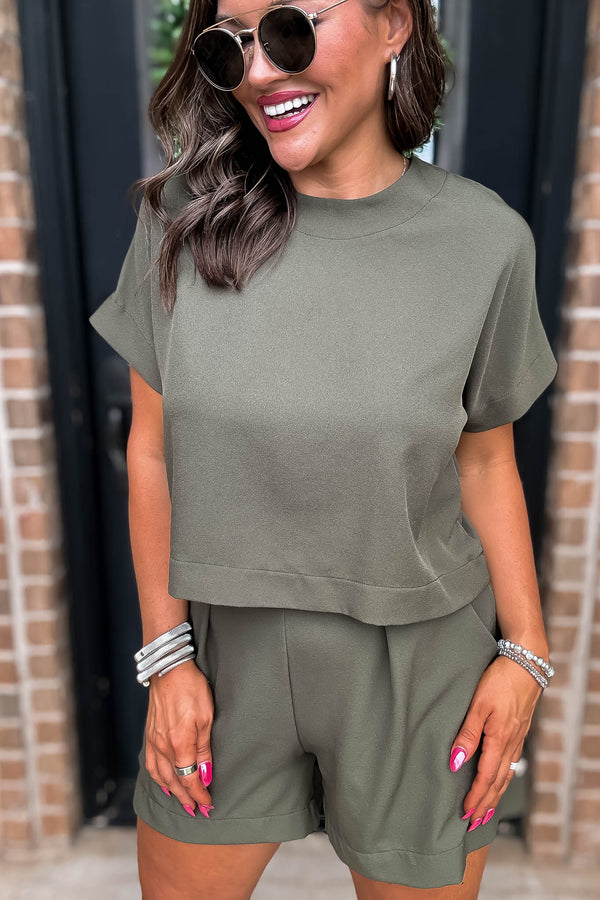 Everyday Radiance Solid Olive Short Sleeve Top