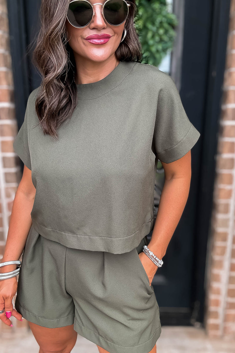 Everyday Radiance Solid Olive Short Sleeve Top