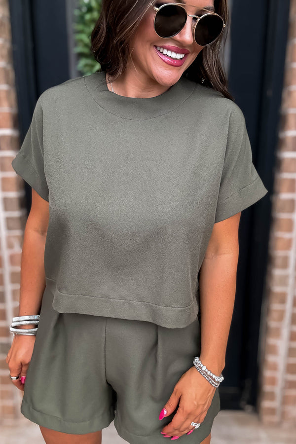 Everyday Radiance Solid Olive Short Sleeve Top