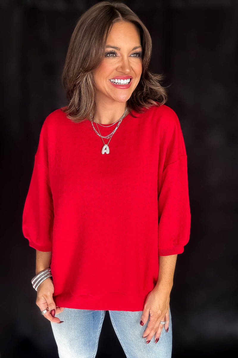 Comfy Red Textured Oversized Top