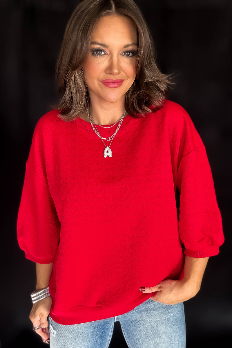 Comfy Red Textured Oversized Top