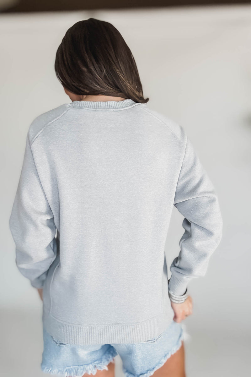 Gracie Heather Grey Fleece Round Neck Ribbed Side Raglan Sweatshirt