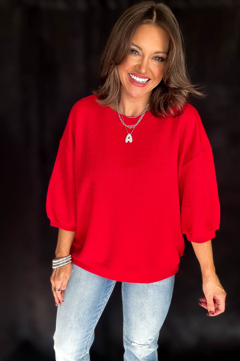 Comfy Red Textured Oversized Top