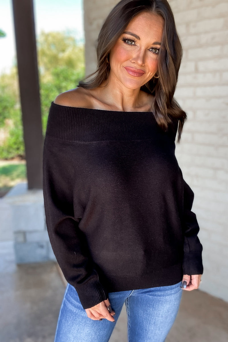 In Private Black Off Shoulder Dolman Sleeve Sweater Top