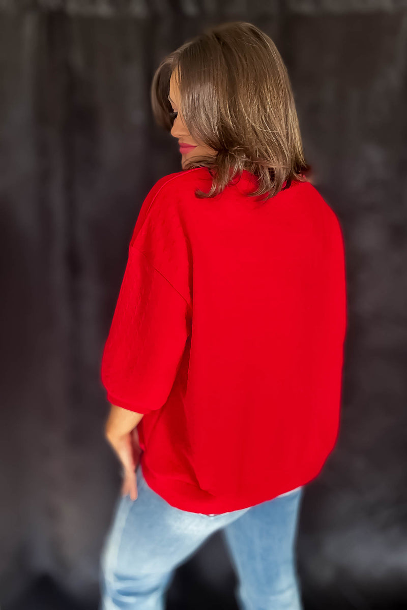 Comfy Red Textured Oversized Top