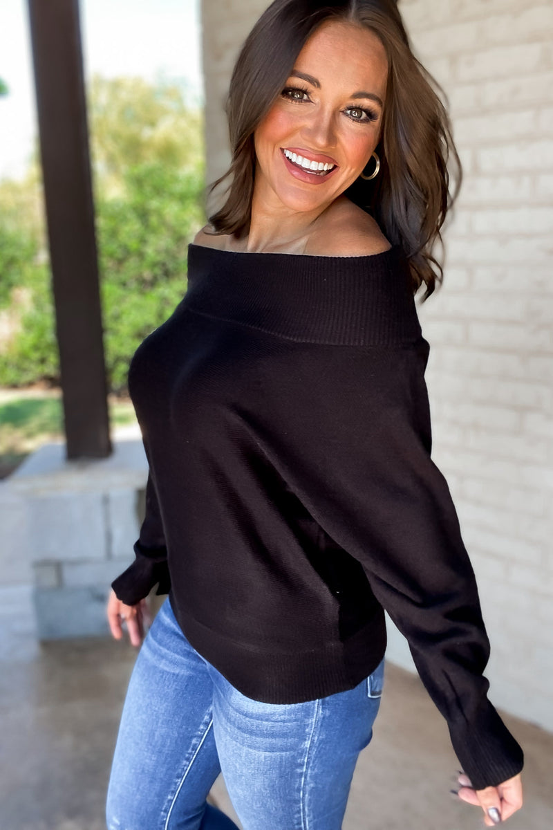 In Private Black Off Shoulder Dolman Sleeve Sweater Top