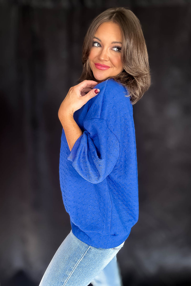 Comfy Royal Blue Textured Oversized Top