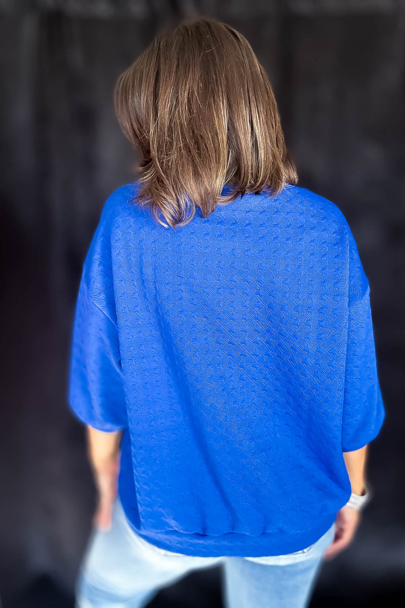 Comfy Royal Blue Textured Oversized Top
