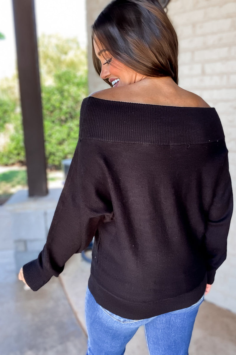 In Private Black Off Shoulder Dolman Sleeve Sweater Top