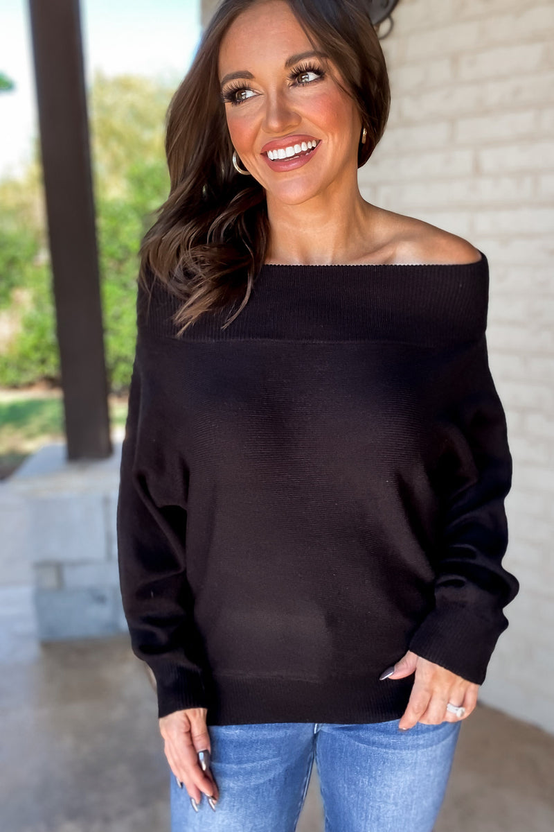 In Private Black Off Shoulder Dolman Sleeve Sweater Top