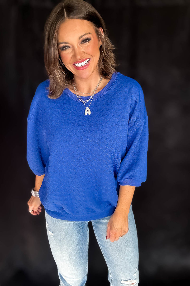 Comfy Royal Blue Textured Oversized Top