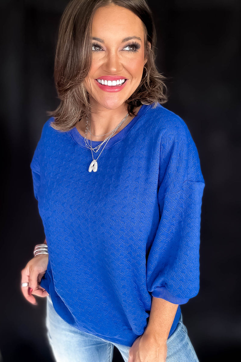 Comfy Royal Blue Textured Oversized Top