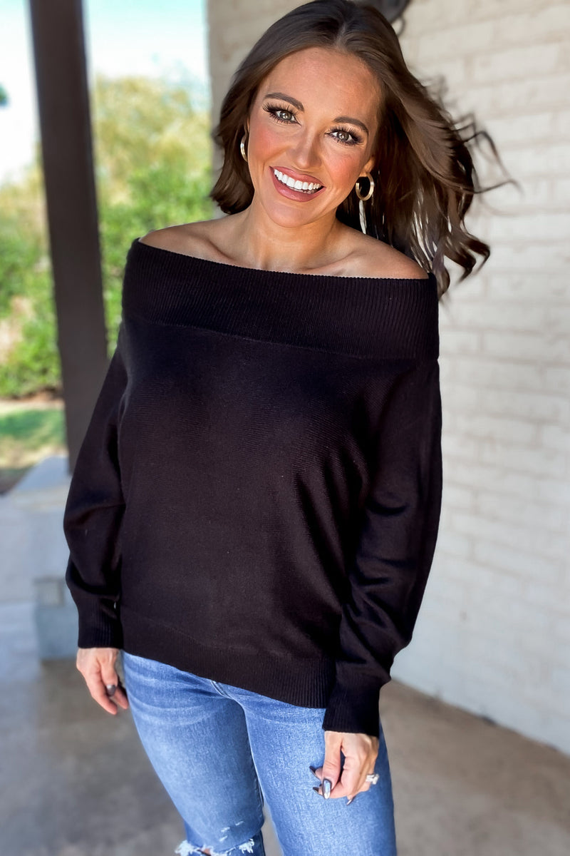 In Private Black Off Shoulder Dolman Sleeve Sweater Top