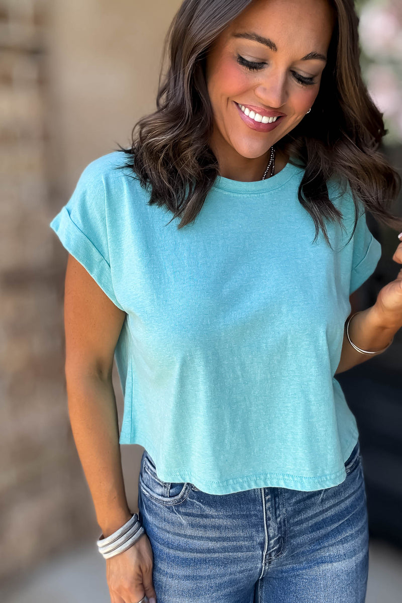Attractive Beginnings Heather Turquoise Top