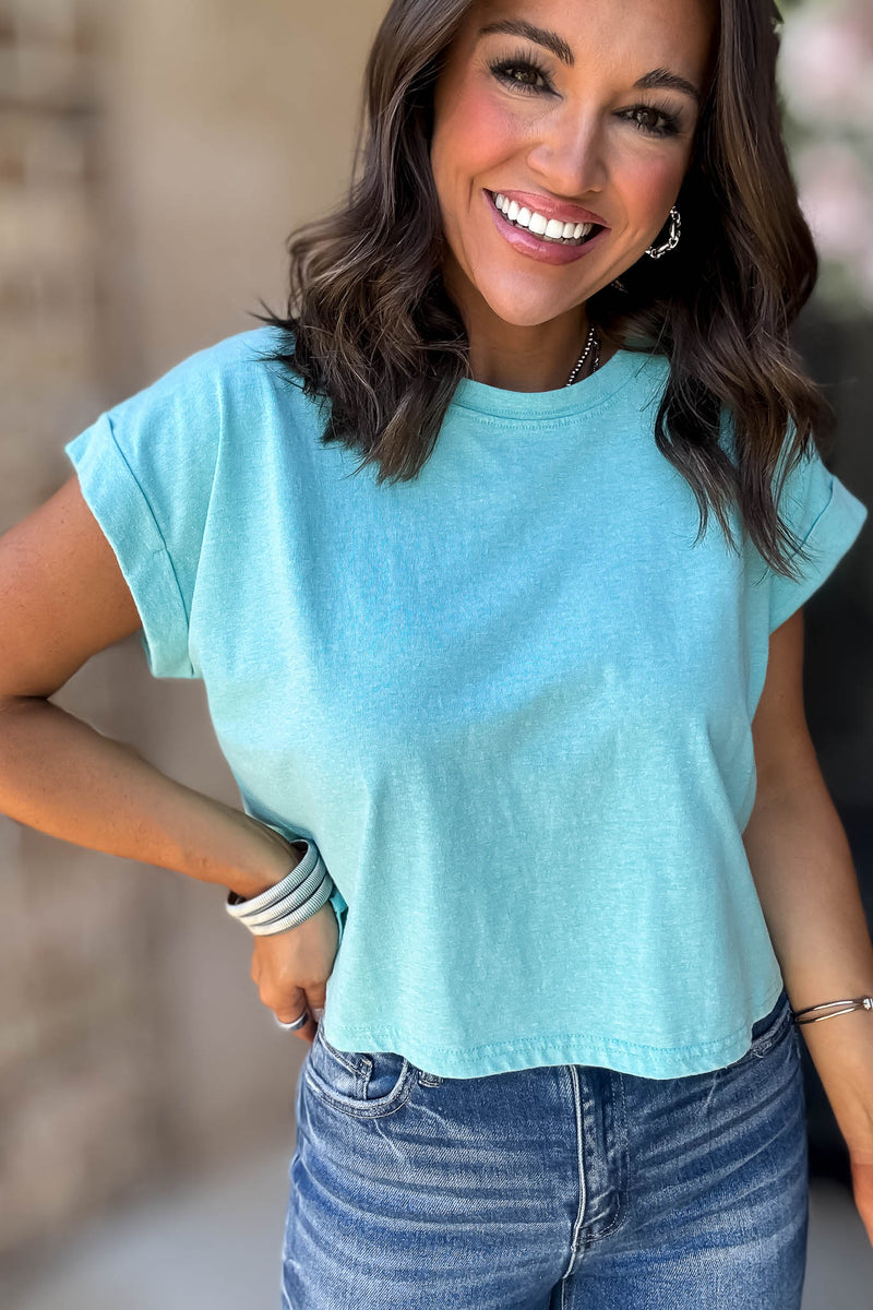 Attractive Beginnings Heather Turquoise Top