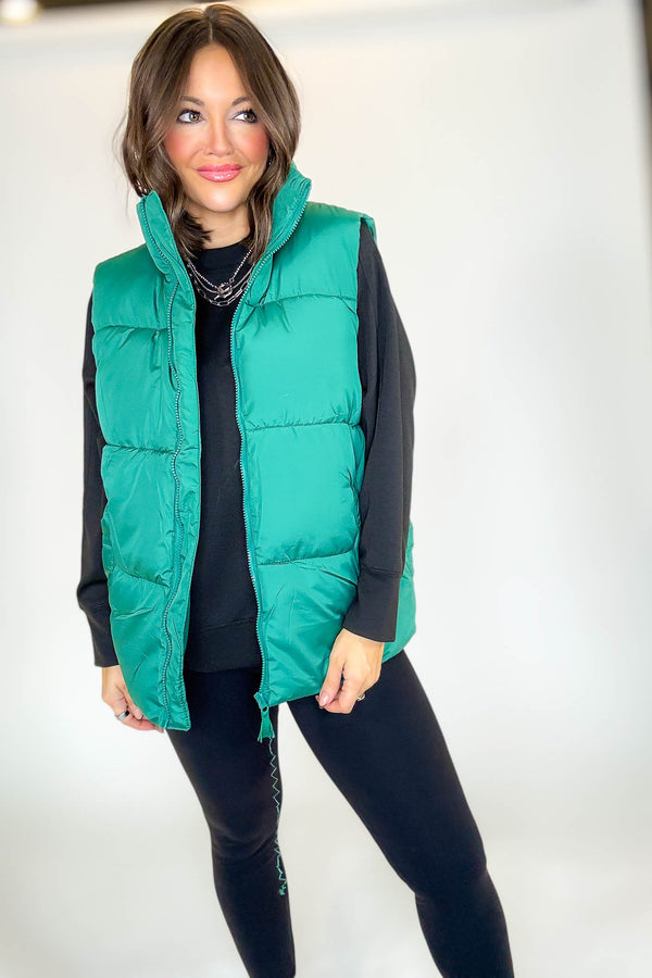 PINK FRIDAY DEAL Green Over Size Padding Winter Vest