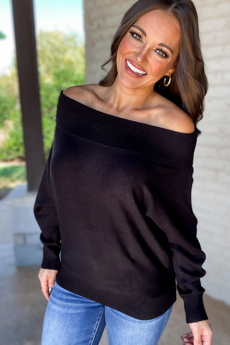 In Private Black Off Shoulder Dolman Sleeve Sweater Top