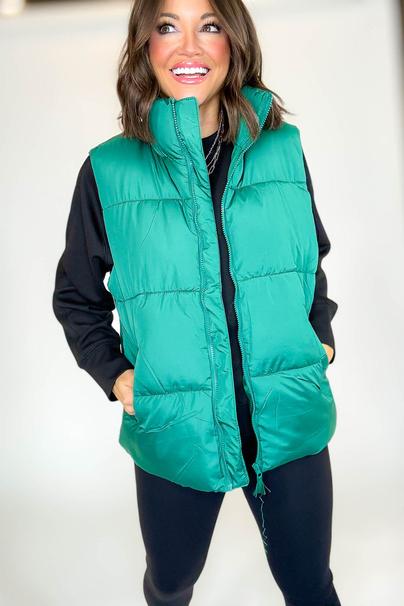 PINK FRIDAY DEAL Green Over Size Padding Winter Vest