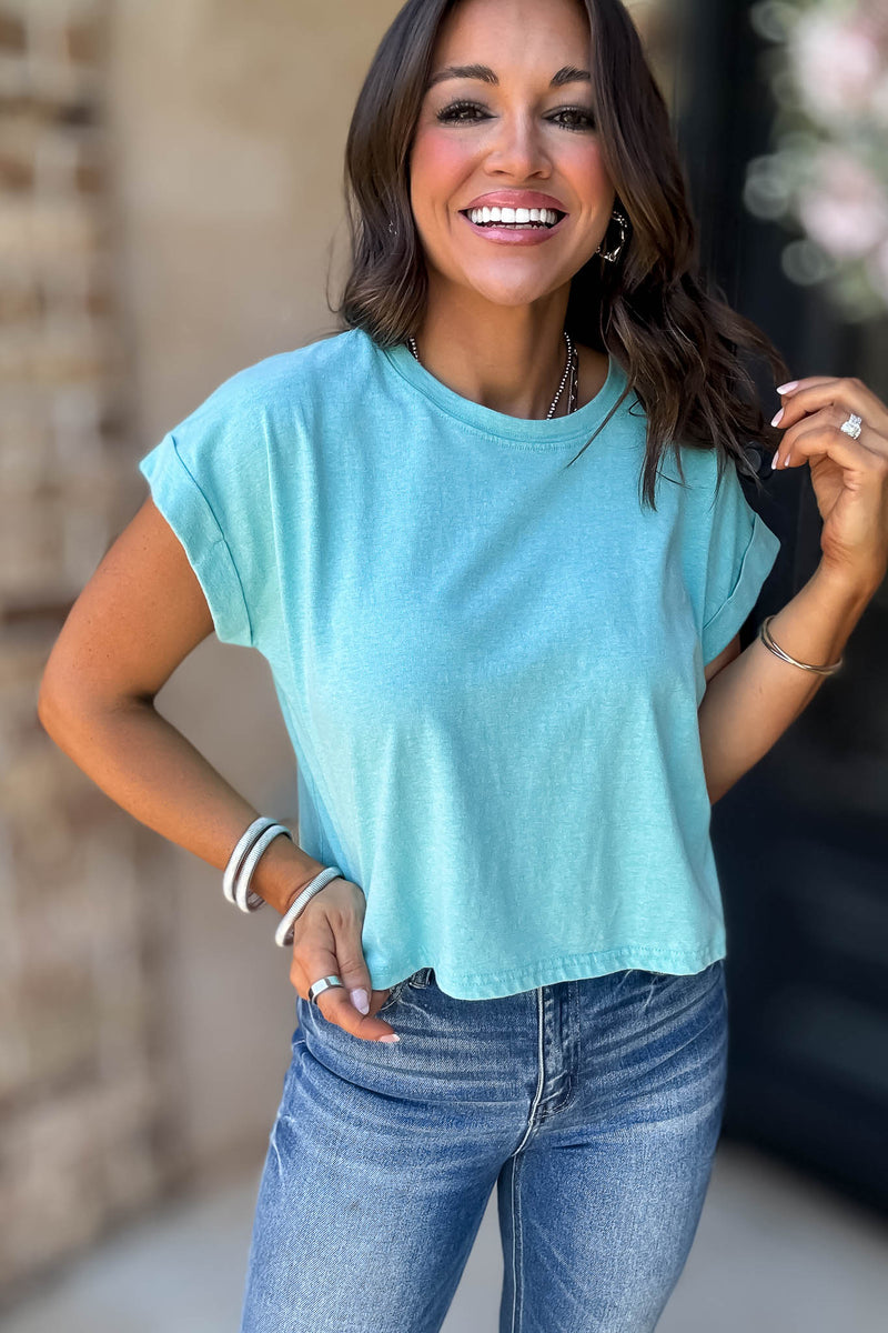 Attractive Beginnings Heather Turquoise Top