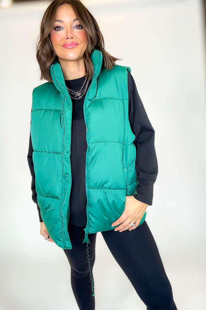 PINK FRIDAY DEAL Green Over Size Padding Winter Vest
