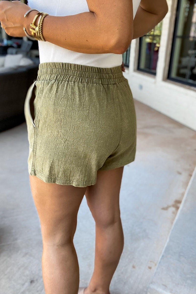 Let's Run Away Olive Shorts