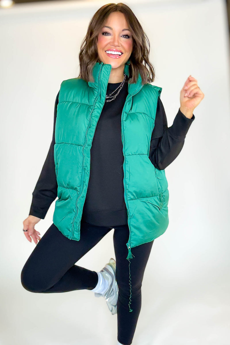 PINK FRIDAY DEAL Green Over Size Padding Winter Vest