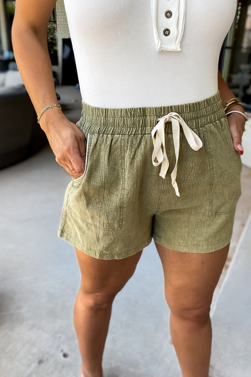 Let's Run Away Olive Shorts