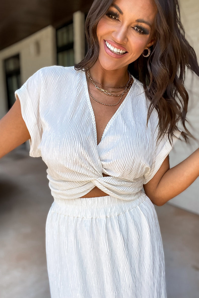 Got You Forever Ivory Crop Knot Top