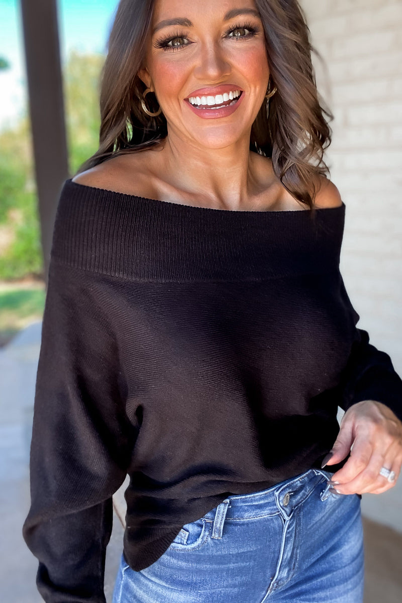 In Private Black Off Shoulder Dolman Sleeve Sweater Top
