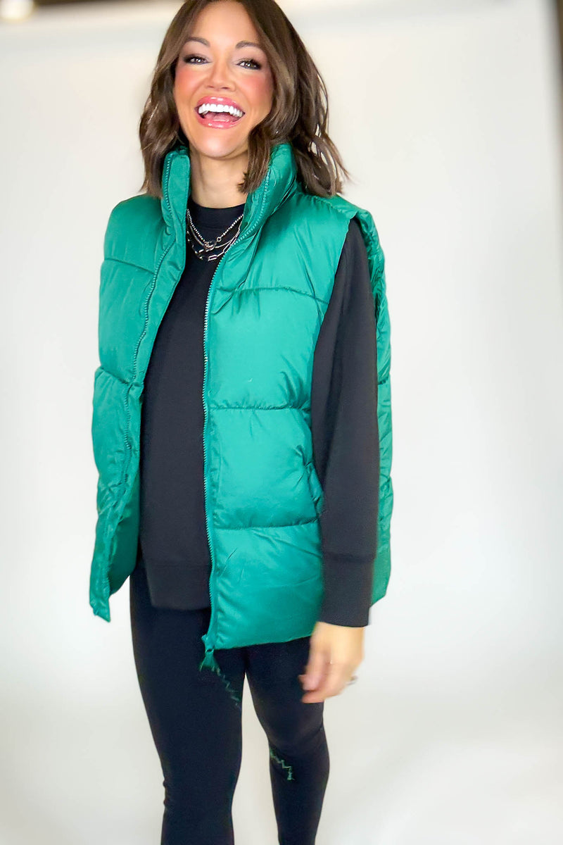 PINK FRIDAY DEAL Green Over Size Padding Winter Vest