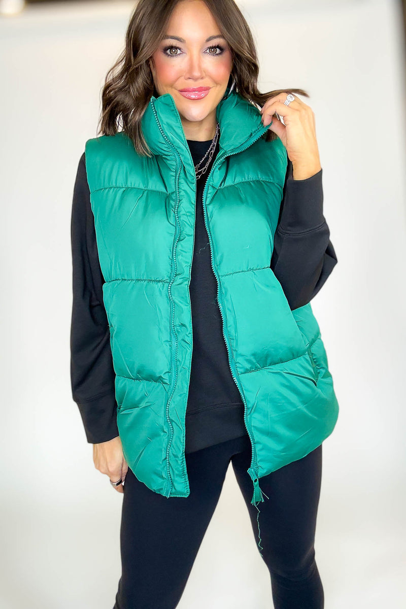 PINK FRIDAY DEAL Green Over Size Padding Winter Vest