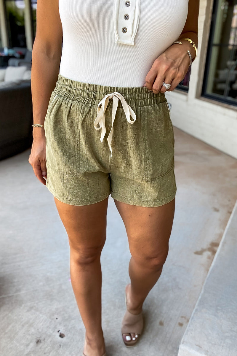 Let's Run Away Olive Shorts