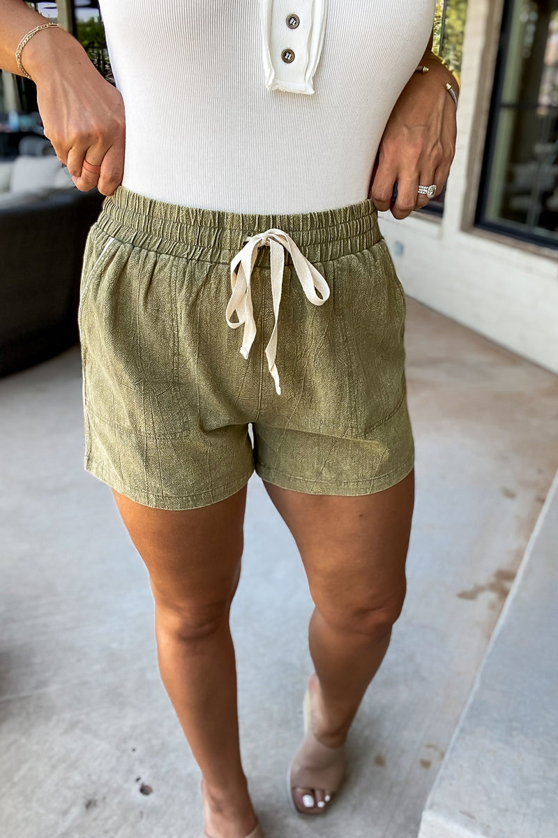 Let's Run Away Olive Shorts