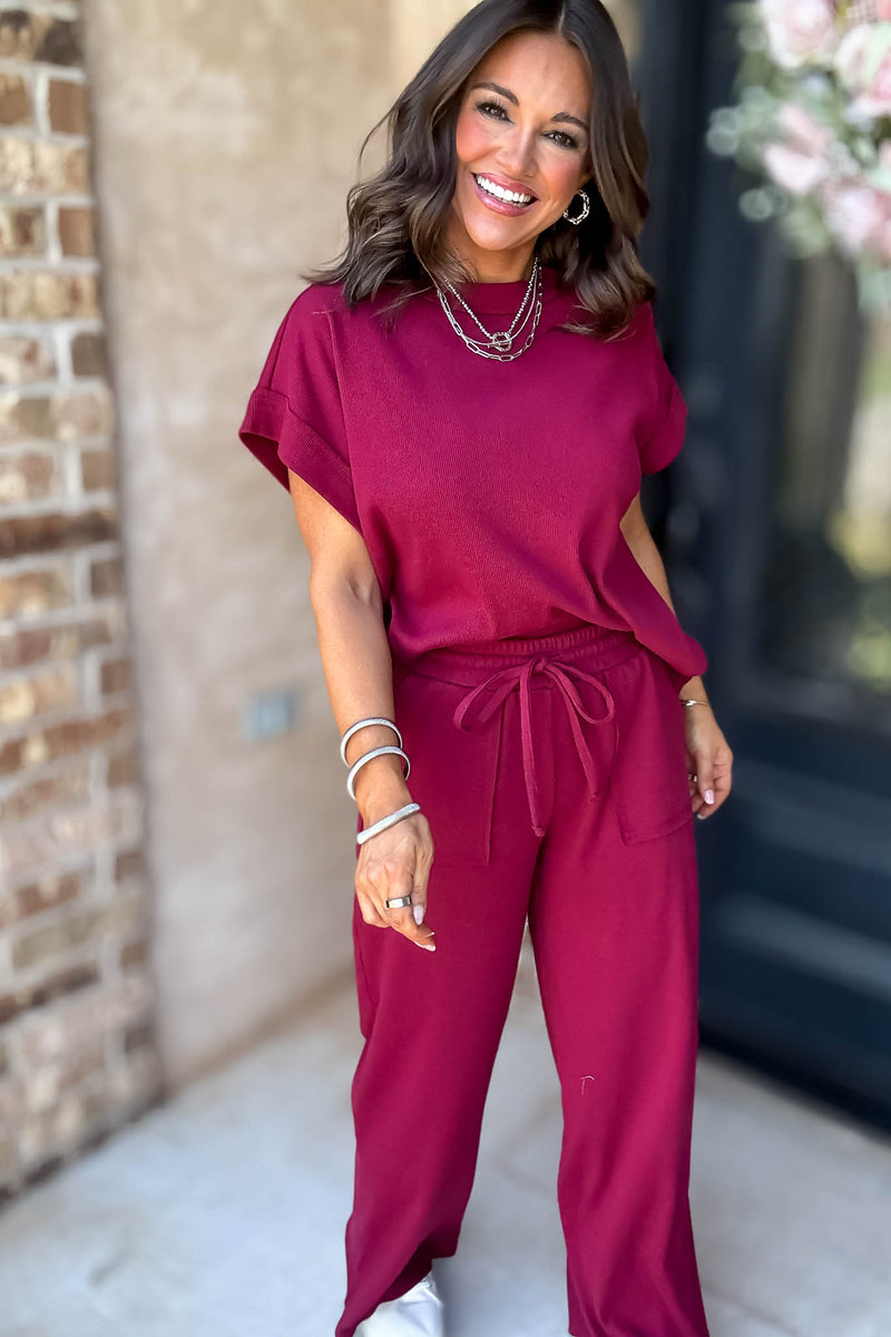 Retreat Cabernet Ribbed Short Sleeve Top