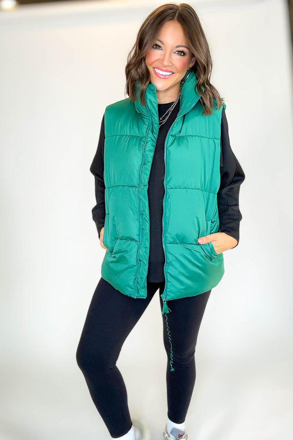 PINK FRIDAY DEAL Green Over Size Padding Winter Vest
